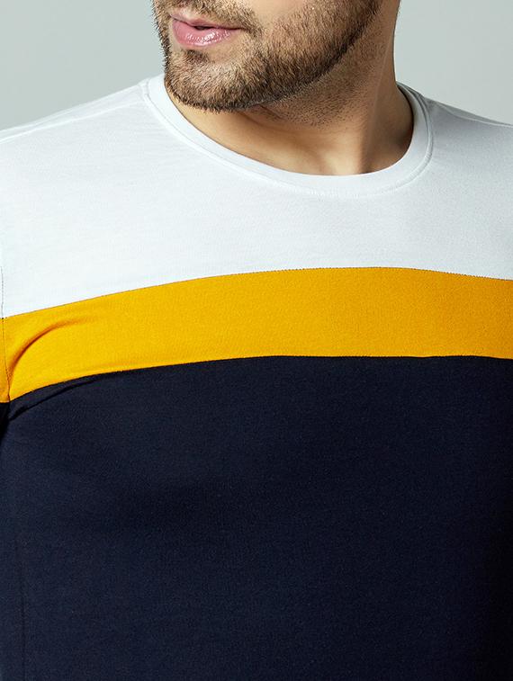 navy blue color block cut & sew t-shirt - 17383348 - Zoom Image - 4