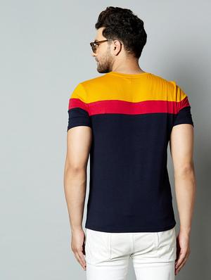 navy blue color block cut & sew t-shirt - 17383351 - Standard Image - 2
