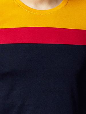 navy blue color block cut & sew t-shirt - 17383351 - Standard Image - 3