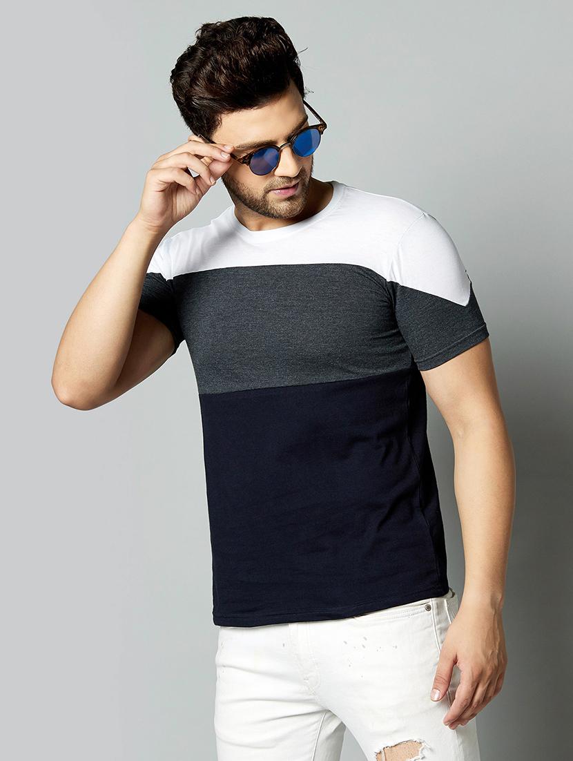 navy blue color block cut & sew t-shirt - 17383357 - Zoom Image - 2