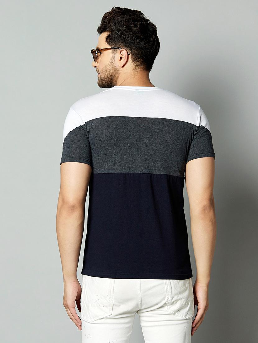 navy blue color block cut & sew t-shirt - 17383357 - Zoom Image - 3