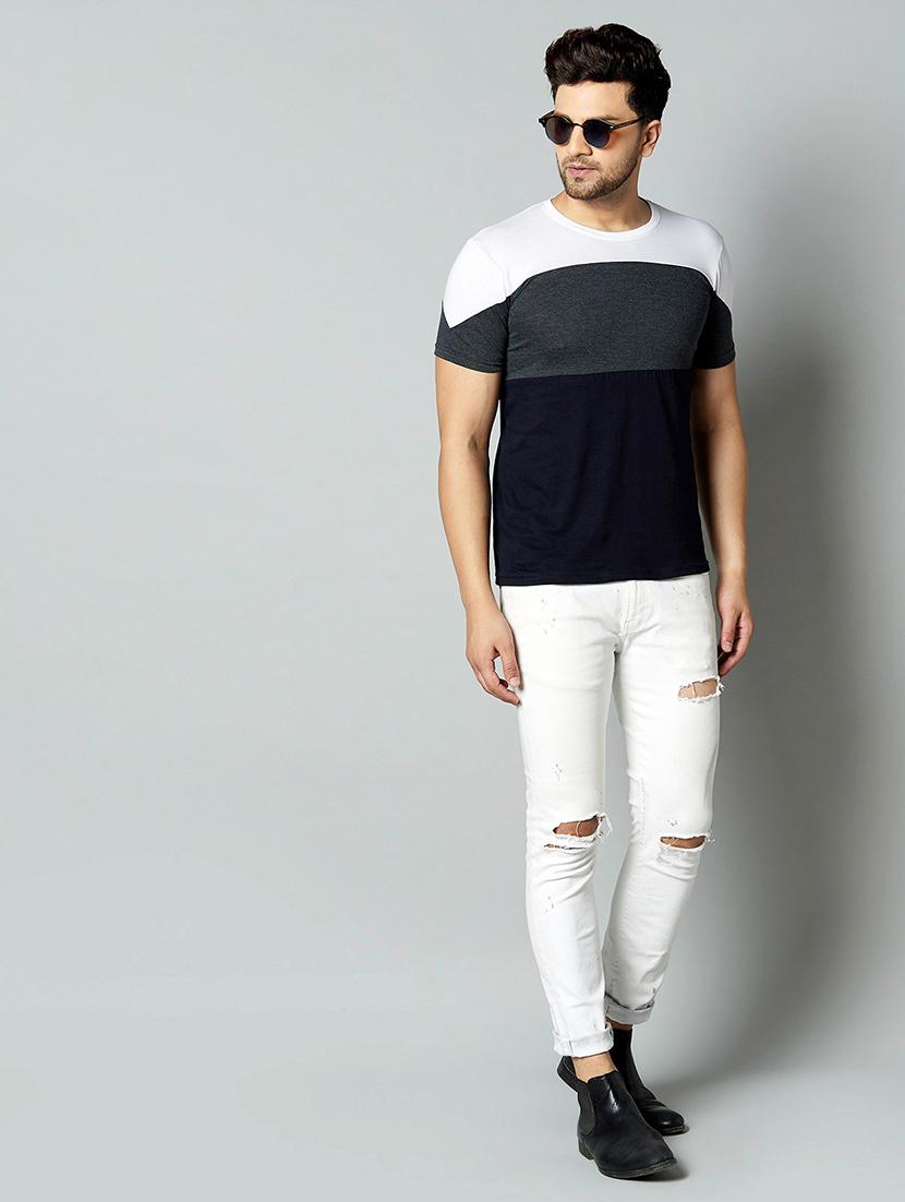 navy blue color block cut & sew t-shirt - 17383357 - Zoom Image - 4