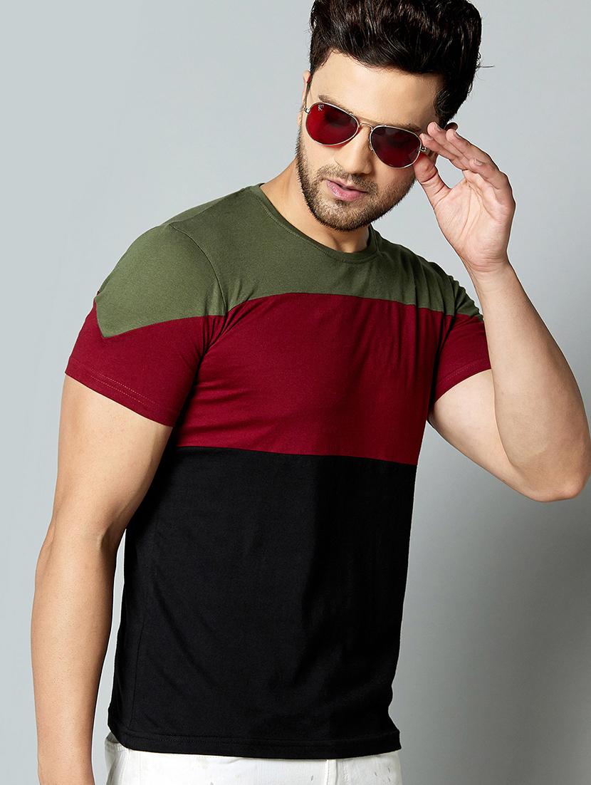 black color block cut & sew t-shirt - 17383361 - Zoom Image - 1