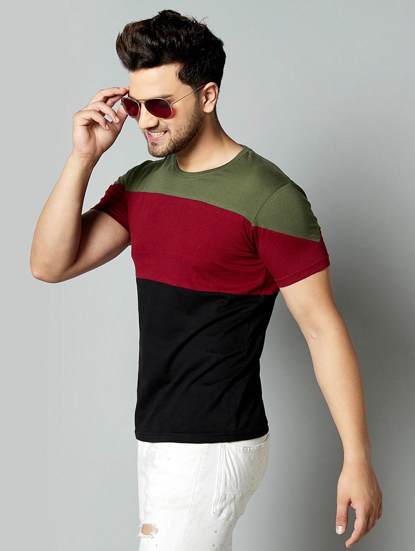 black color block cut & sew t-shirt - 17383361 - Zoom Image - 2