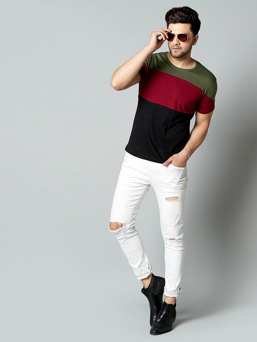 black color block cut & sew t-shirt - 17383361 - Zoom Image - 4