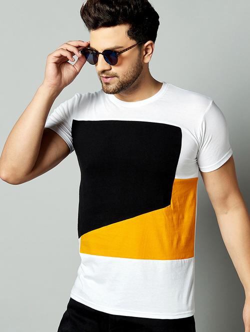 white color block cut & sew t-shirt - 17383363 - Standard Image - 1
