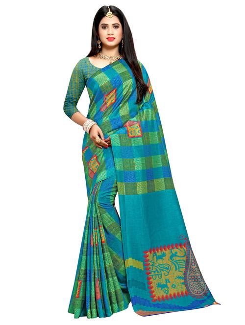 checkered printed saree with blouse - 17385455 - Standard Image - 1