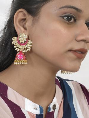 gold brass jhumka earring - 17388554 - Standard Image - 4