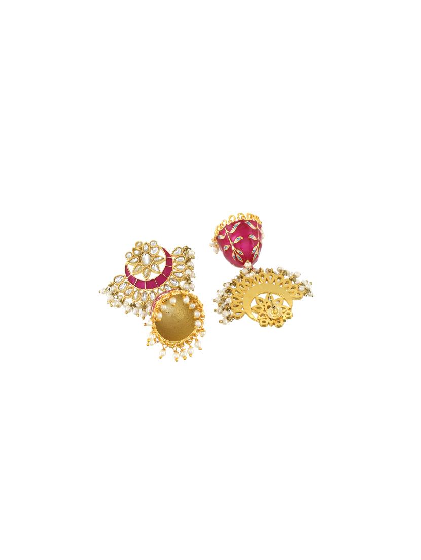gold brass jhumka earring - 17388554 - Zoom Image - 3