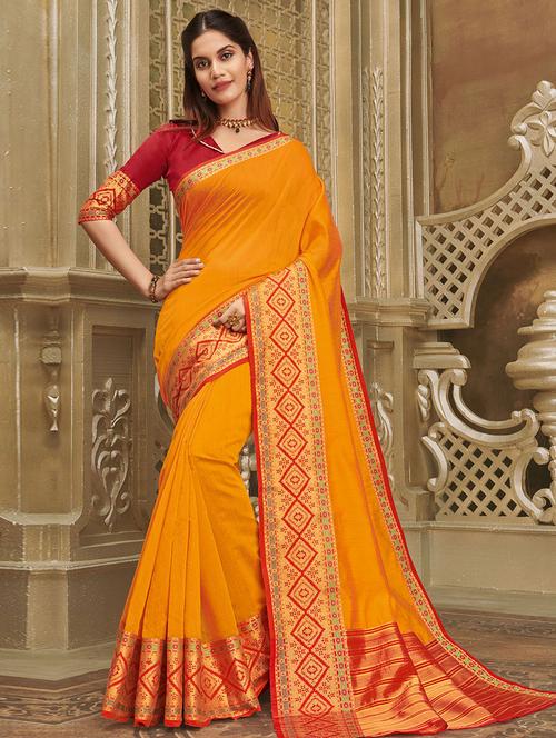 solid bordered saree with blouse - 17391368 - Standard Image - 1