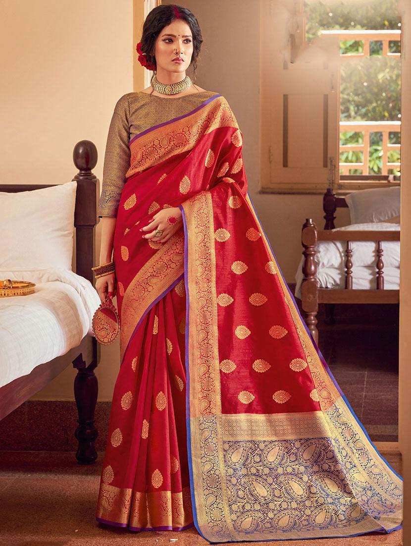maroon bordered saree with blouse - 17391381 - Zoom Image - 1