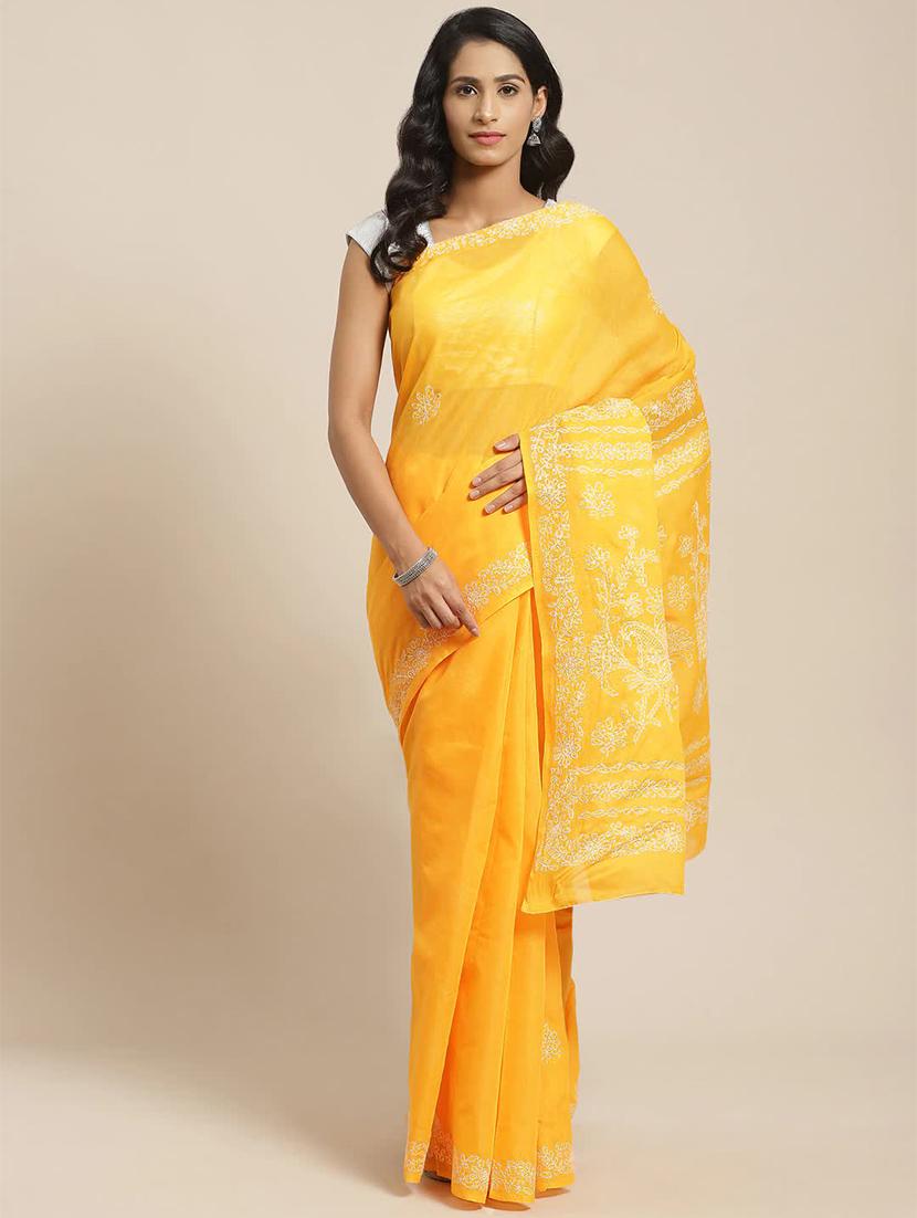 solid chikankari saree with blouse - 17391492 - Zoom Image - 1