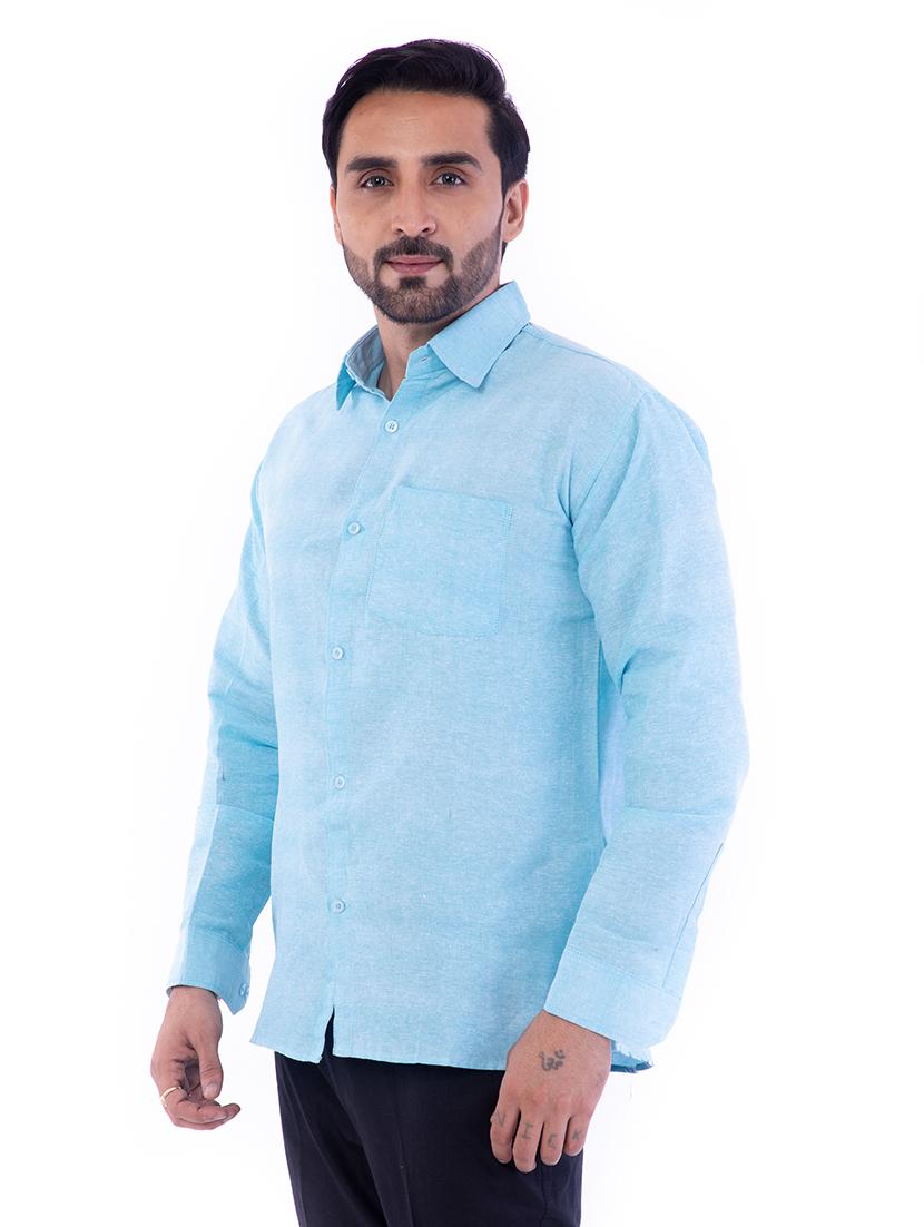 blue solid casual shirt - 17393037 - Zoom Image - 2