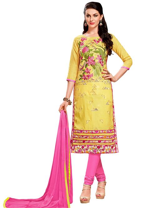 embroidered churidaar unstitched suit - 17393203 - Standard Image - 1