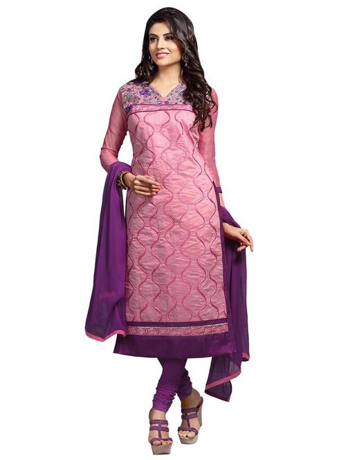embroidered churidaar unstitched suit - 17393263 - Standard Image - 1