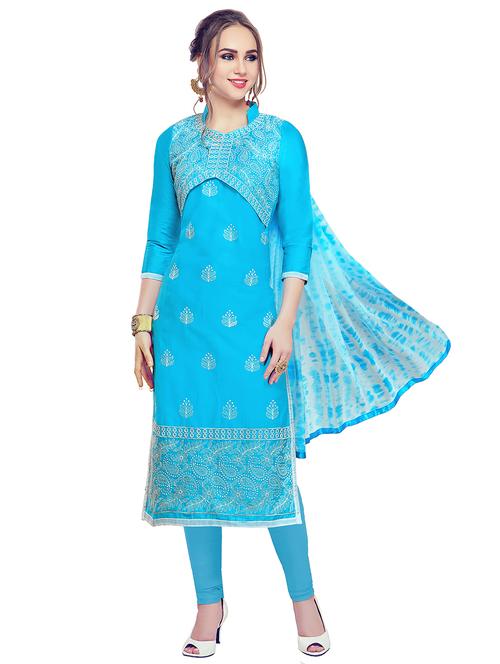 embroidered churidaar unstitched suit - 17393375 - Standard Image - 1