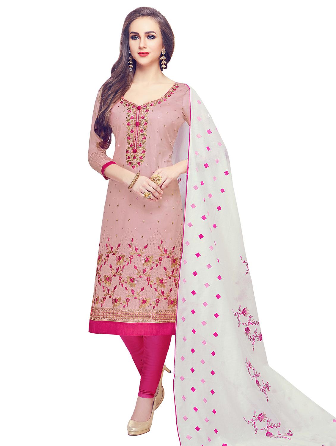 embroidered churidaar unstitched suit - 17393377 - Zoom Image - 1