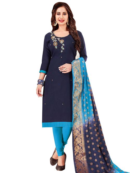 embroidered churidaar unstitched suit - 17393429 - Standard Image - 1