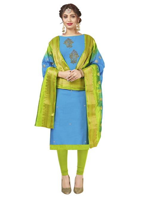 embroidered churidaar unstitched suit - 17393459 - Standard Image - 1
