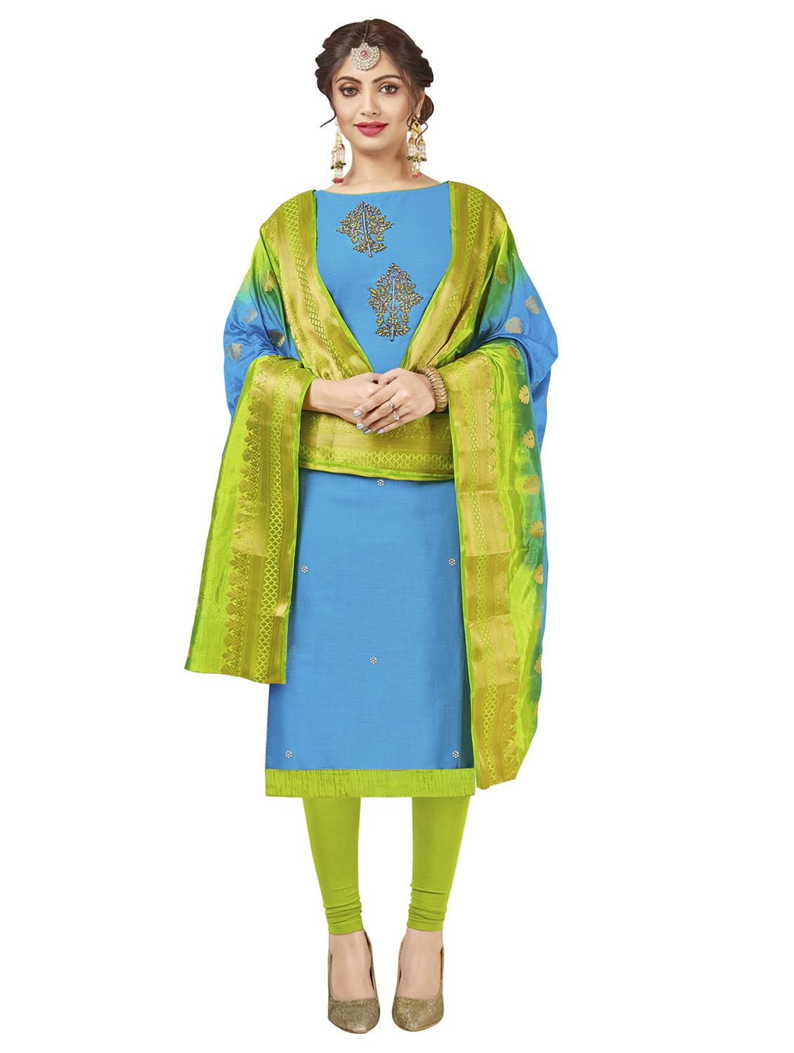 embroidered churidaar unstitched suit - 17393459 - Zoom Image - 1