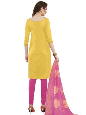 yellow silk blend churidaar suits unstitched suit - 17393729 - Standard Image - 2