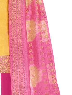 yellow silk blend churidaar suits unstitched suit - 17393729 - Standard Image - 3