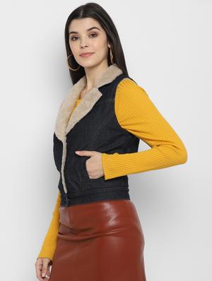 sherpa collar denim jacket - 17393798 - Standard Image - 2