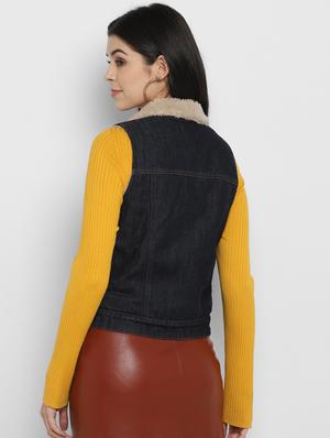 sherpa collar denim jacket - 17393798 - Standard Image - 3