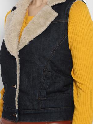 sherpa collar denim jacket - 17393798 - Standard Image - 5