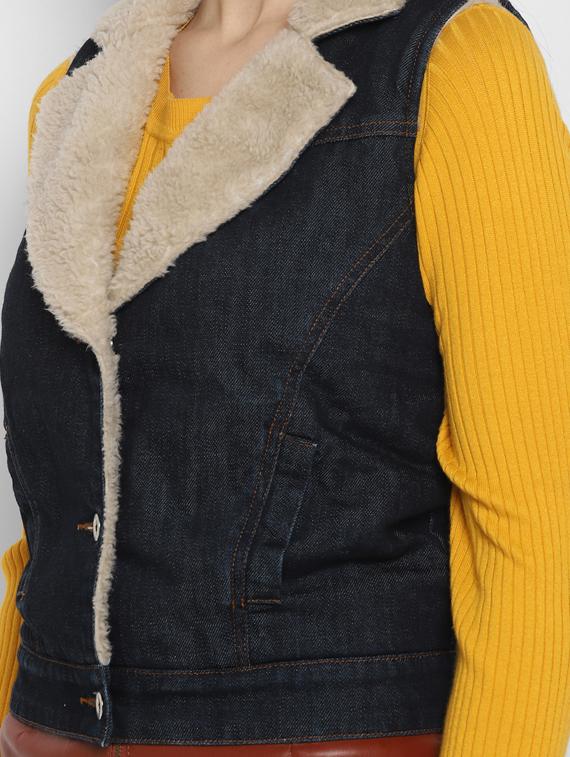 sherpa collar denim jacket - 17393798 - Zoom Image - 5