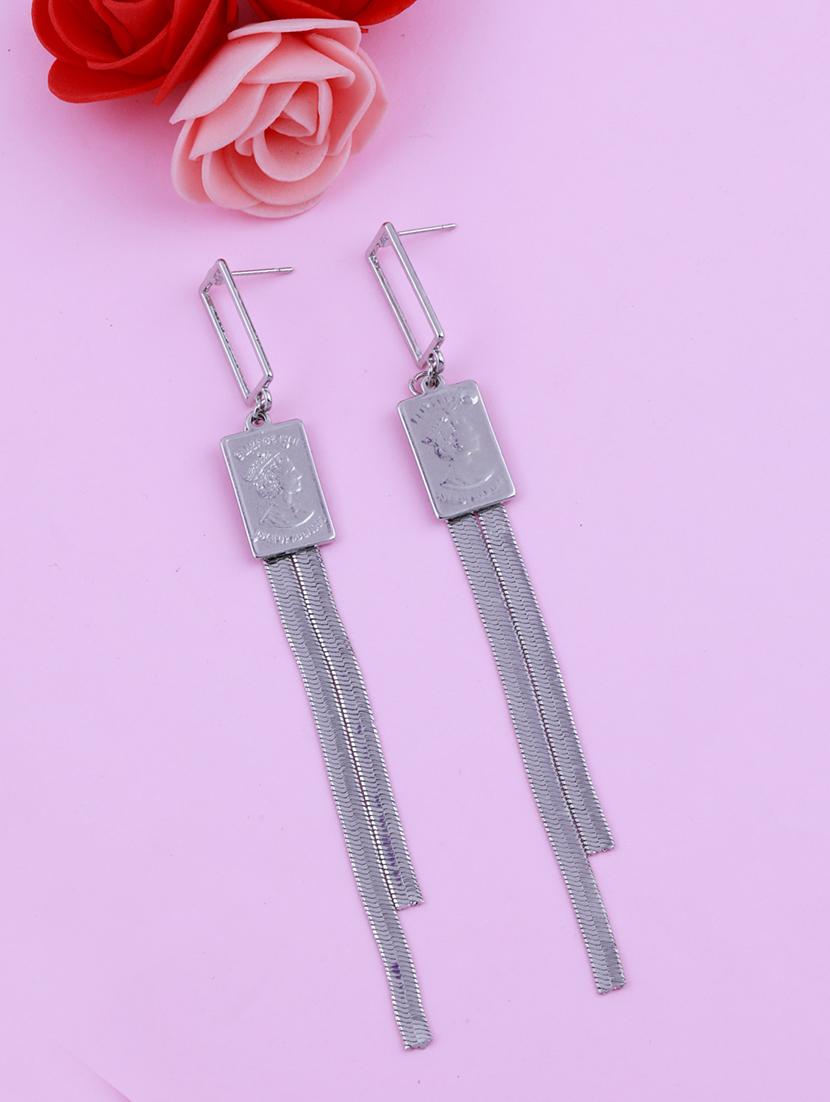 silver metal drop earring - 17393828 - Zoom Image - 2