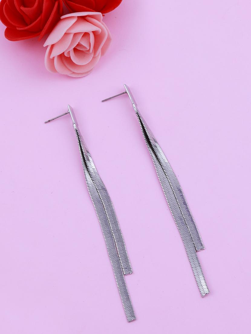 silver metal drop earring - 17393830 - Zoom Image - 2