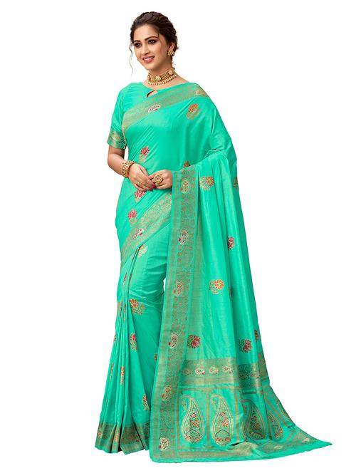 turquoise woven saree with blouse - 17394611 - Standard Image - 1