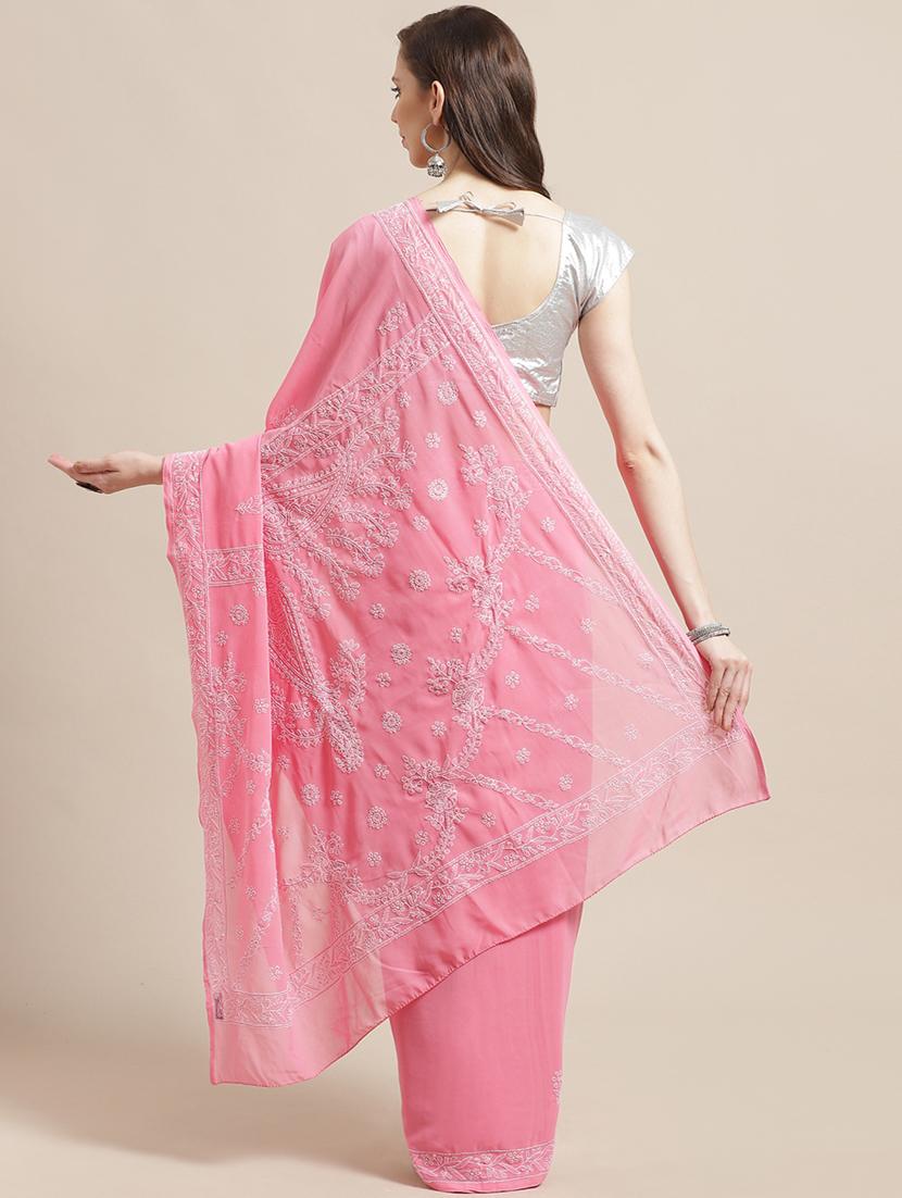 solid chikankari saree with blouse - 17395657 - Zoom Image - 2
