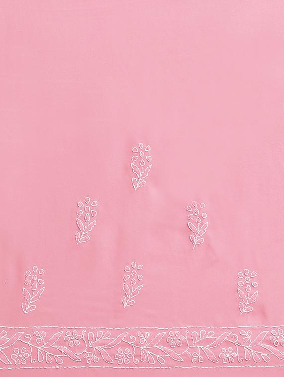 solid chikankari saree with blouse - 17395657 - Zoom Image - 4