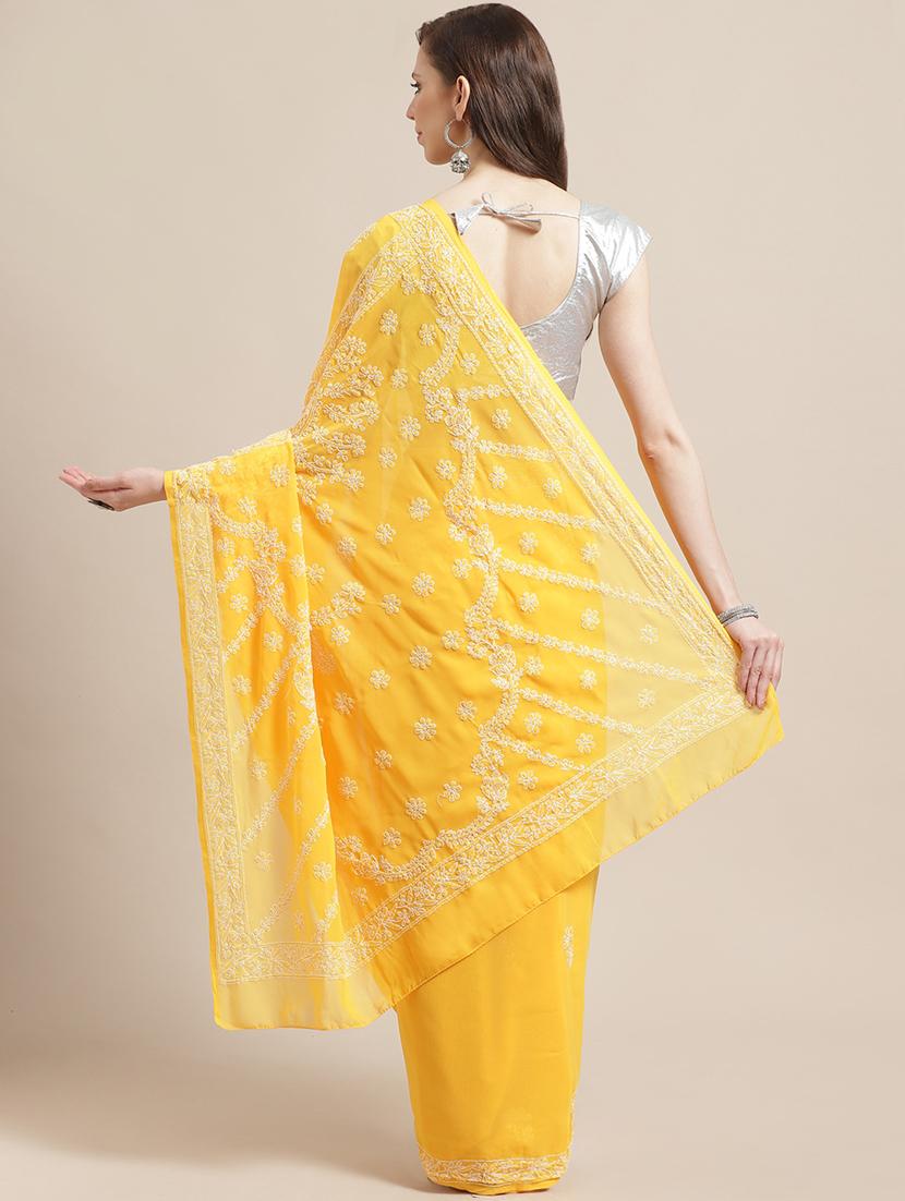 solid chikankari saree with blouse - 17395658 - Zoom Image - 2