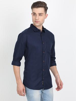 navy blue solid casual shirt - 17395814 - Standard Image - 2
