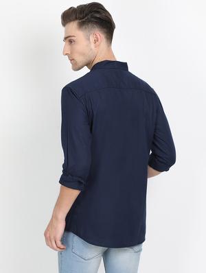 navy blue solid casual shirt - 17395814 - Standard Image - 3