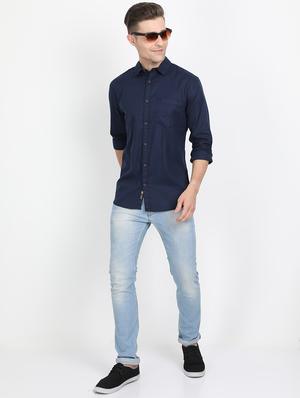 navy blue solid casual shirt - 17395814 - Standard Image - 4