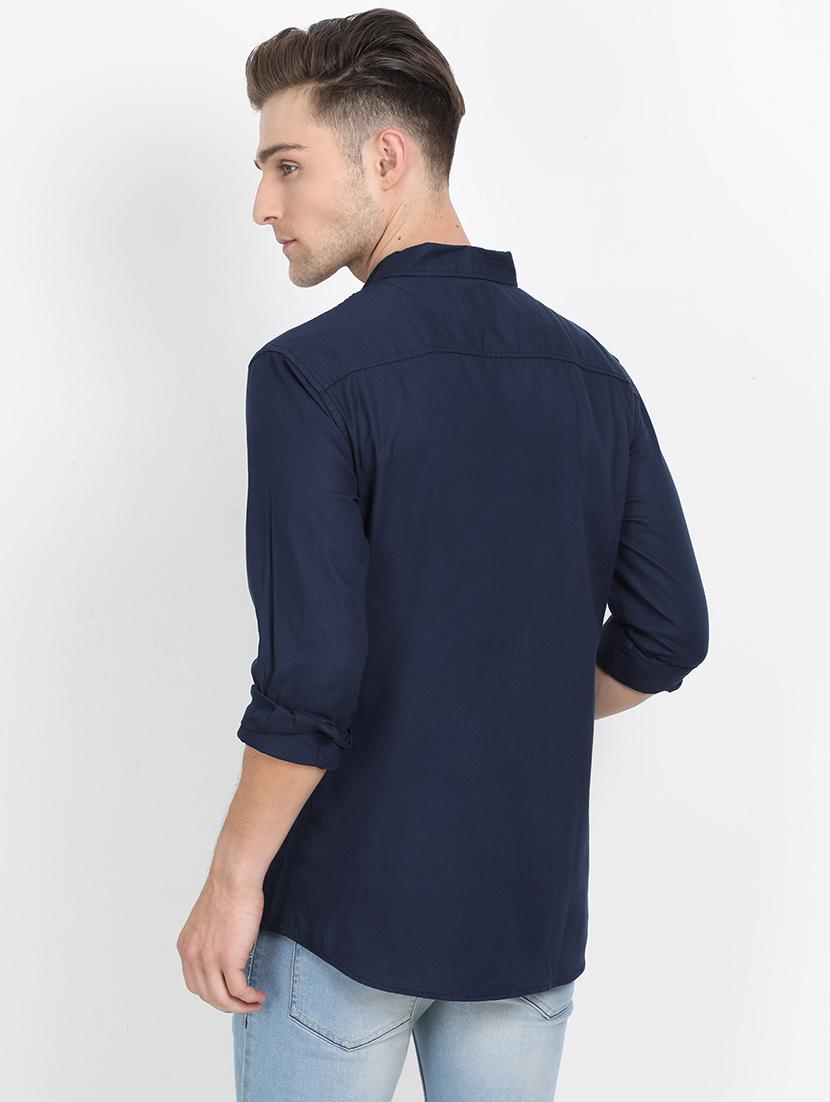 navy blue solid casual shirt - 17395814 - Zoom Image - 3