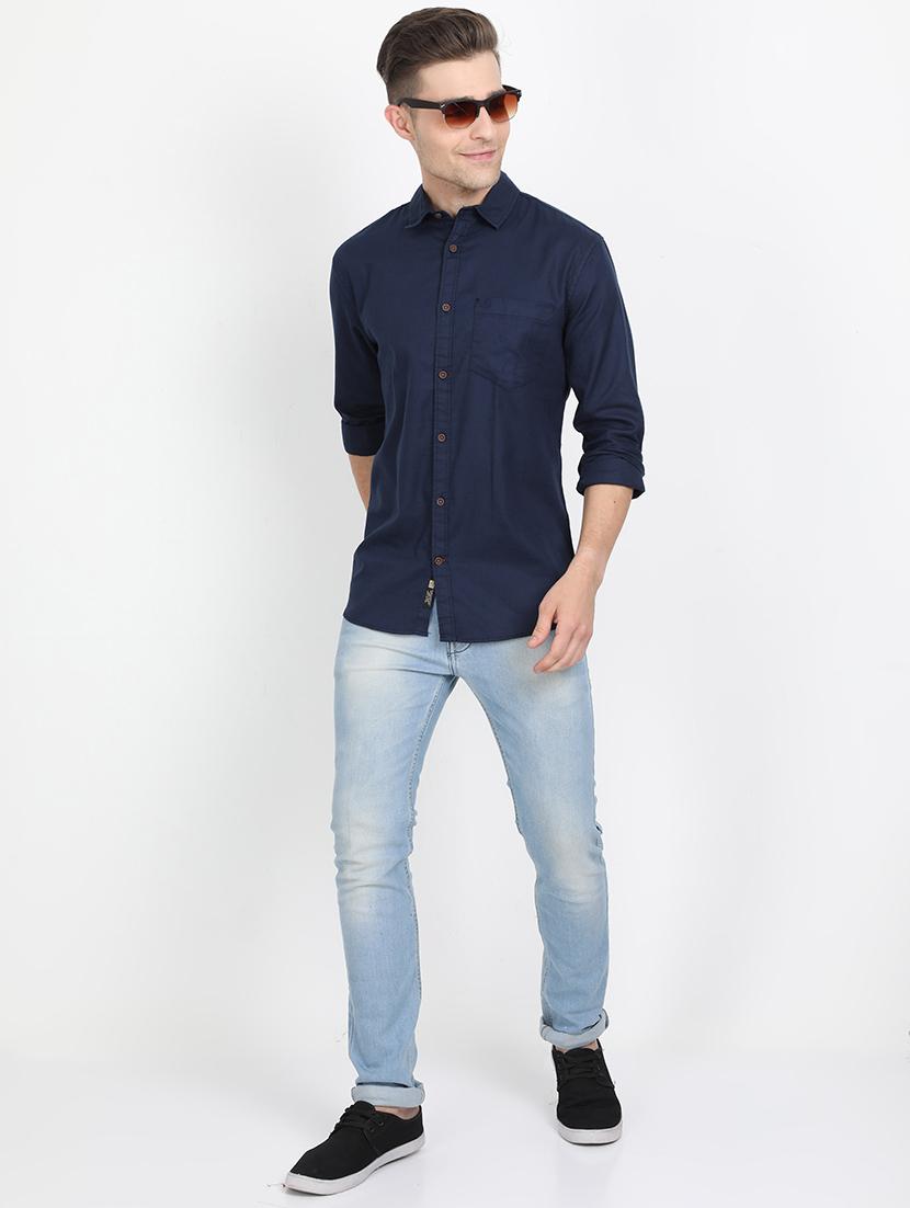 navy blue solid casual shirt - 17395814 - Zoom Image - 4