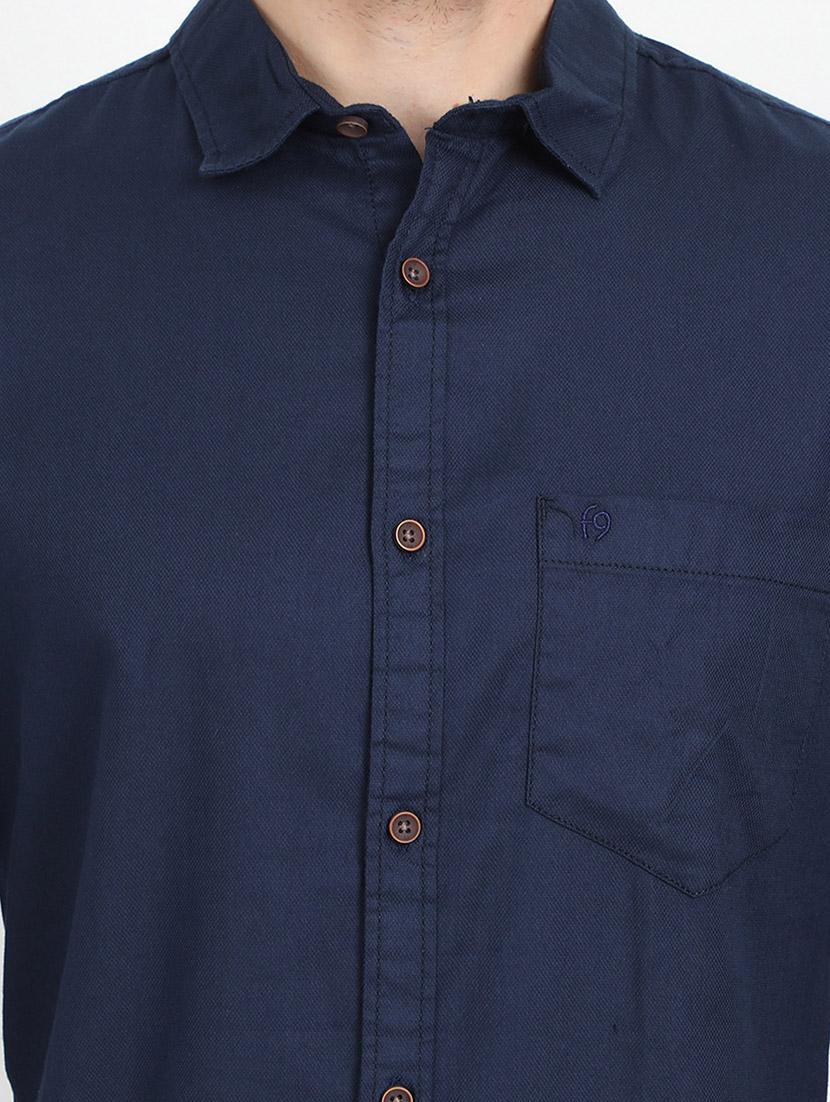 navy blue solid casual shirt - 17395814 - Zoom Image - 5