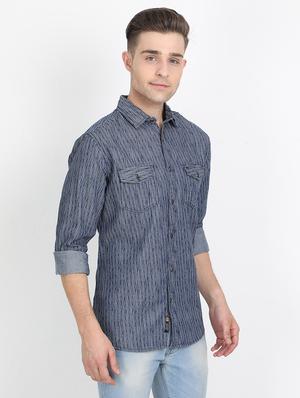 blue printed casual shirt - 17395815 - Standard Image - 2