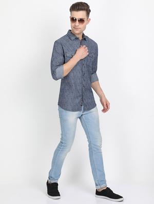 blue printed casual shirt - 17395815 - Standard Image - 4