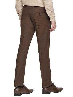 brown solid linen flat front formal trouser - 17396069 - Standard Image - 3