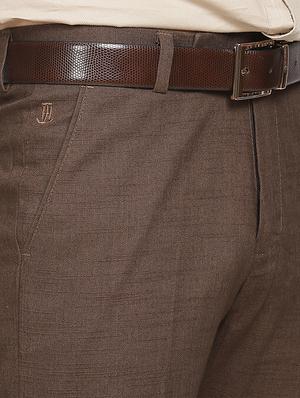 brown solid linen flat front formal trouser - 17396069 - Standard Image - 5
