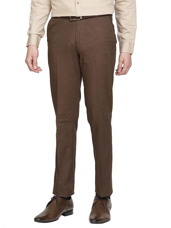 brown solid linen flat front formal trouser - 17396069 - Zoom Image - 1
