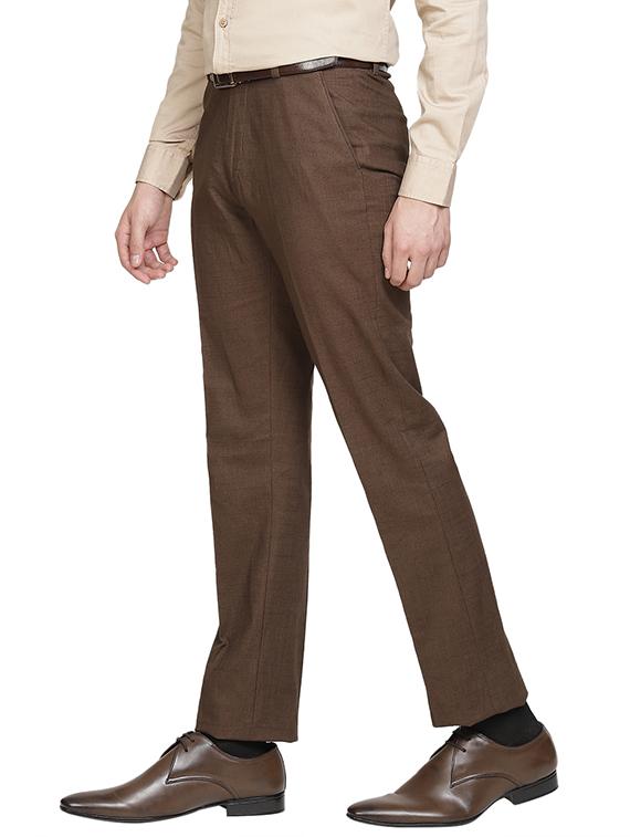 brown solid linen flat front formal trouser - 17396069 - Zoom Image - 2