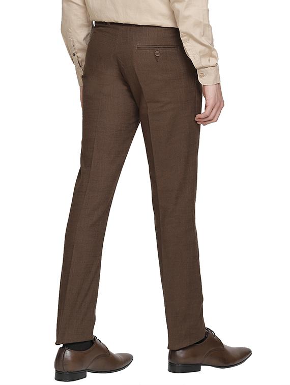 brown solid linen flat front formal trouser - 17396069 - Zoom Image - 3