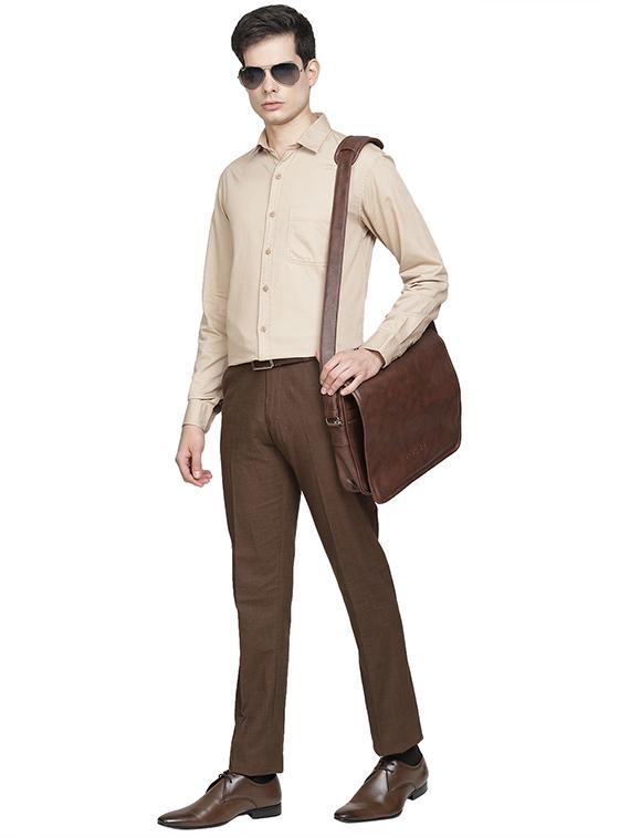 brown solid linen flat front formal trouser - 17396069 - Zoom Image - 4
